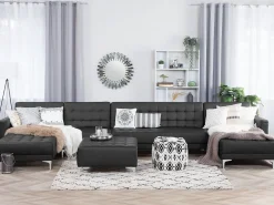 Sohvat<Beliani 6-Istuttava U-Kulmavuodesohva Keinonahka Musta Aberdeen