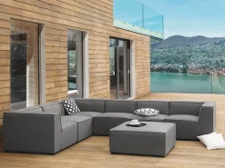 Discount Beliani 7-Istuttava Ulkokulmasohva Ja Rahi Kangas Oikeak. Harmaa Arezzo