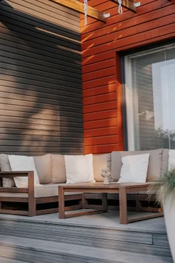 Store Beliani 5-Istuttava Ulkokulmasohvaryhma Sertifioitu Akaasia Tumma Puu Timor Ii