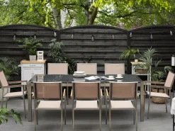 Ulkokalusteet<Beliani 8-Istuttava Ulkoruokailuryhma 3-Osainen Graniittitaso Tekstiilituolit Harmaa/Beige Grosseto