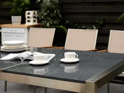 Ulkokalusteet<Beliani 8-Istuttava Ulkoruokailuryhma 3-Osainen Graniittitaso Tekstiilituolit Harmaa/Beige Grosseto