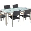 Ulkokalusteet<Beliani 6-Istuttava Ulkoruokailuryhma 3-Osainen Lasitaso Polyrottinkituolit Musta Grosseto