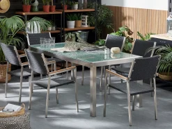 Ulkokalusteet<Beliani 6-Istuttava Ulkoruokailuryhma 3-Osainen Lasitaso Polyrottinkituolit Musta Grosseto