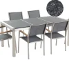Ulkokalusteet<Beliani 6-Istuttava Ulkoruokailuryhma Poltettu Graniittitaso Tekstiilituolit Musta/Harmaa Grosseto