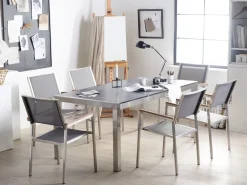 Ulkokalusteet<Beliani 6-Istuttava Ulkoruokailuryhma Poltettu Graniittitaso Tekstiilituolit Musta/Harmaa Grosseto