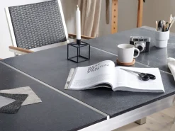 Ulkokalusteet<Beliani 6-Istuttava Ulkoruokailuryhma Poltettu Graniittitaso Tekstiilituolit Musta/Harmaa Grosseto