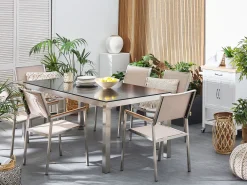 Ulkokalusteet<Beliani 6-Istuttava Ulkoruokailuryhma Graniittitaso Tekstiilituolit Musta/Beige Grosseto