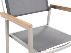 Best Sale Beliani 8-Istuttava Ulkoruokailuryhma 3-Osainen Graniittitaso Tekstiilituolit Musta/Harmaa Grosseto