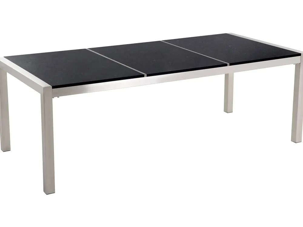 Best Sale Beliani 8-Istuttava Ulkoruokailuryhma 3-Osainen Graniittitaso Tekstiilituolit Musta/Harmaa Grosseto