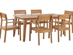 Ulkokalusteet<Beliani 6-Istuttava Ulkoruokailuryhma Vaalea Akasiapuu Fornelli