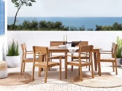 Ulkokalusteet<Beliani 6-Istuttava Ulkoruokailuryhma Vaalea Akasiapuu Fornelli