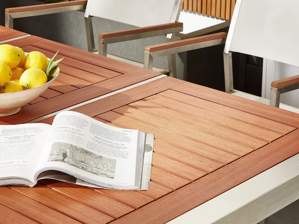 Online Beliani 6-Istuttava Ulkoruokailuryhma Eukalyptuspuutaso Tekstiilituolit Musta Grosseto