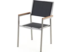 Online Beliani 6-Istuttava Ulkoruokailuryhma Eukalyptuspuutaso Tekstiilituolit Musta Grosseto