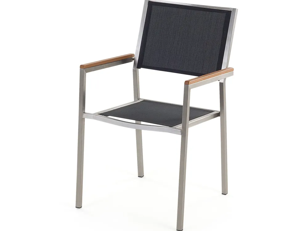 Online Beliani 6-Istuttava Ulkoruokailuryhma Eukalyptuspuutaso Tekstiilituolit Musta Grosseto