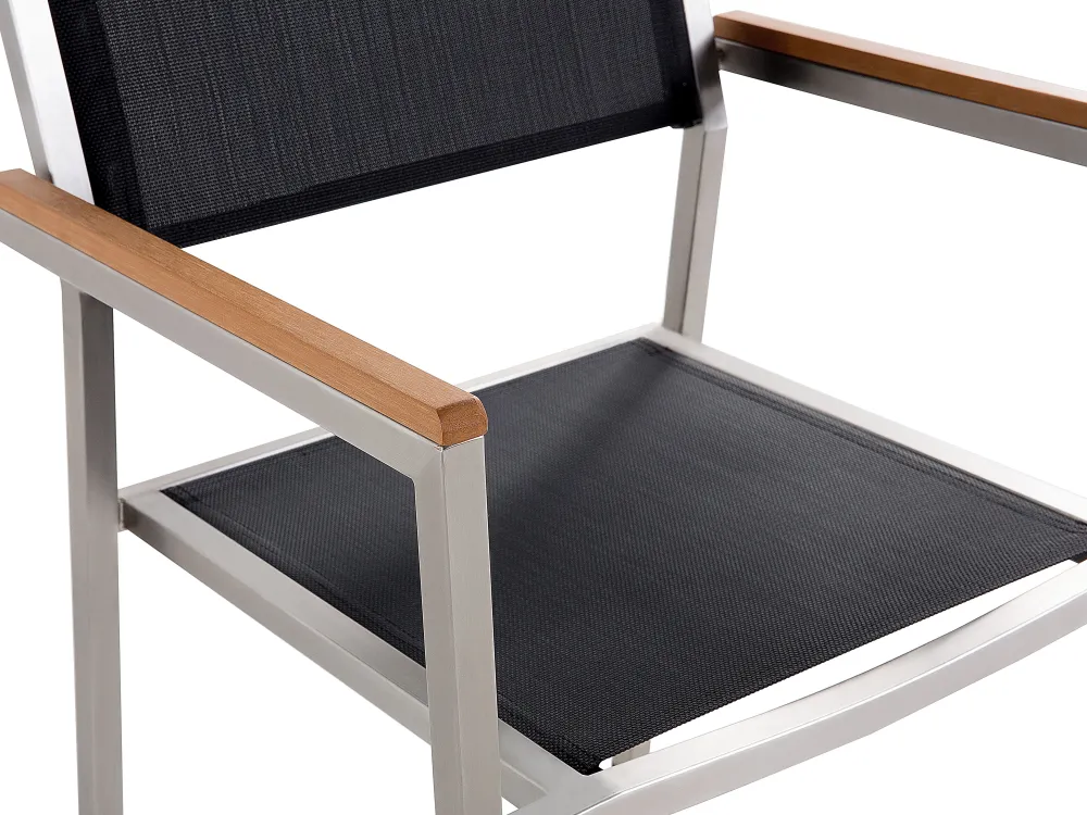 Online Beliani 6-Istuttava Ulkoruokailuryhma Eukalyptuspuutaso Tekstiilituolit Musta Grosseto