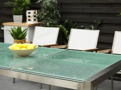 Cheap Beliani 8-Istuttava Ulkoruokailuryhma 3-Osainen Lasitaso Tekstiilituolit Valkoinen Grosseto