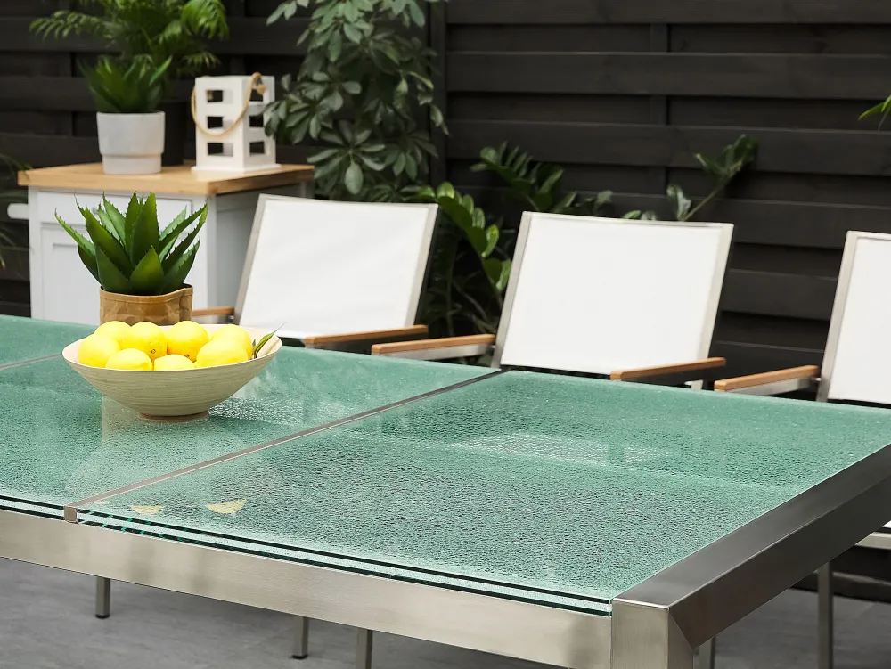 Cheap Beliani 8-Istuttava Ulkoruokailuryhma 3-Osainen Lasitaso Tekstiilituolit Valkoinen Grosseto