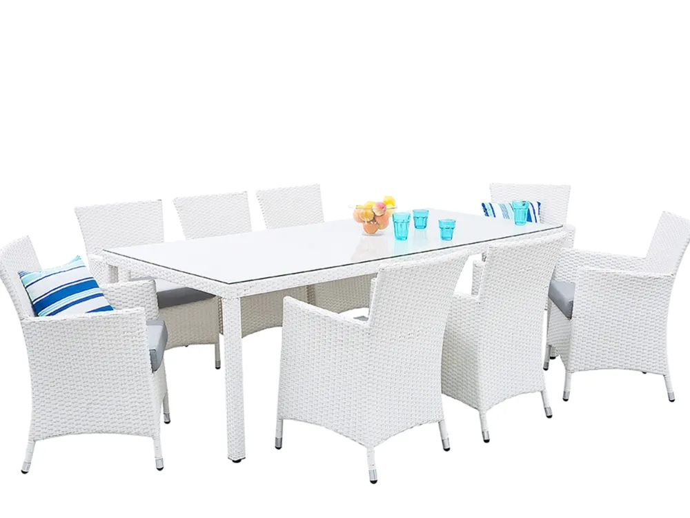 Cheap Beliani 8-Istuttava Ulkoruokailuryhma Polyrottinki Valkoinen Italy