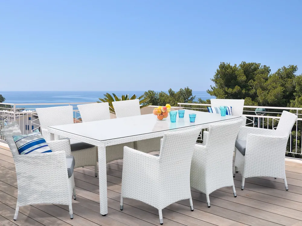 Cheap Beliani 8-Istuttava Ulkoruokailuryhma Polyrottinki Valkoinen Italy