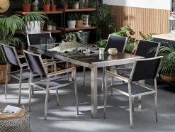 Store Beliani 6-Istuttava Ulkoruokailuryhma 3-Osainen Graniittitaso Tekstiilituolit Musta Grosseto