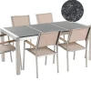 Best Beliani 6-Istuttava Ulkoruokailuryhma Poltettu Graniittitaso Tekstiilituolit Musta/Beige Grosseto