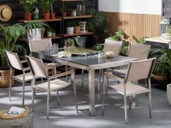 Best Beliani 6-Istuttava Ulkoruokailuryhma Poltettu Graniittitaso Tekstiilituolit Musta/Beige Grosseto