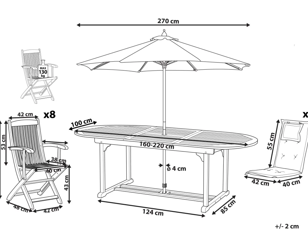 Cheap Beliani 8-Istuttava Ulkoruokailuryhma Aurinkovarjolla Akasiapuu Beige/Sininen Maui