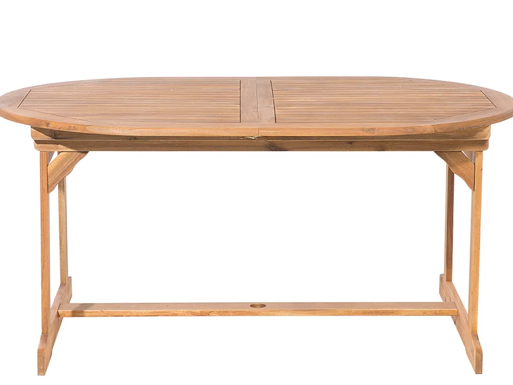 Cheap Beliani 8-Istuttava Ulkoruokailuryhma Aurinkovarjolla Akasiapuu Beige/Sininen Maui