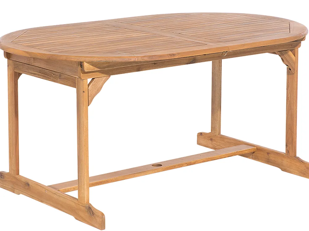 Cheap Beliani 8-Istuttava Ulkoruokailuryhma Aurinkovarjolla Akasiapuu Beige/Sininen Maui