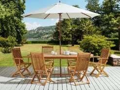 Outlet Beliani 6-Istuttava Ulkoruokailuryhma Aurinkovarjolla Vaalea Akasiapuu Maui