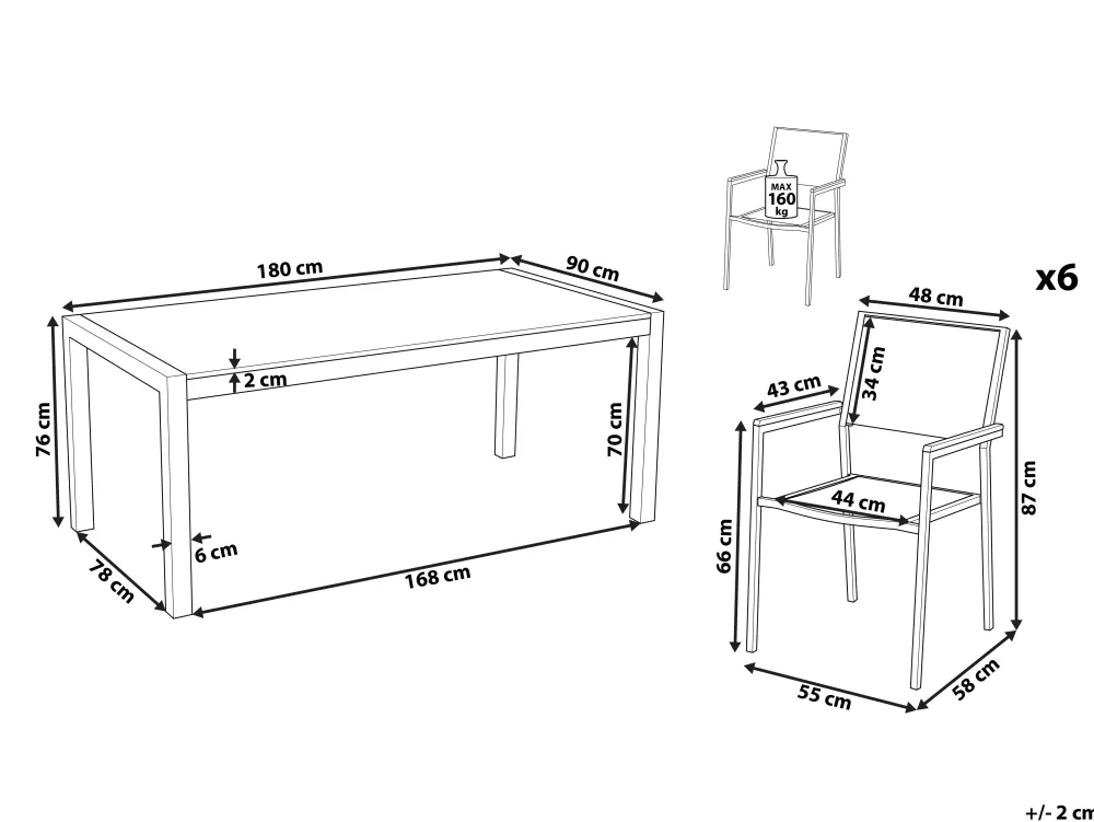 Best Sale Beliani 6-Istuttava Ulkoruokailuryhma Lasitaso Tekstiilituolit Beige Grosseto