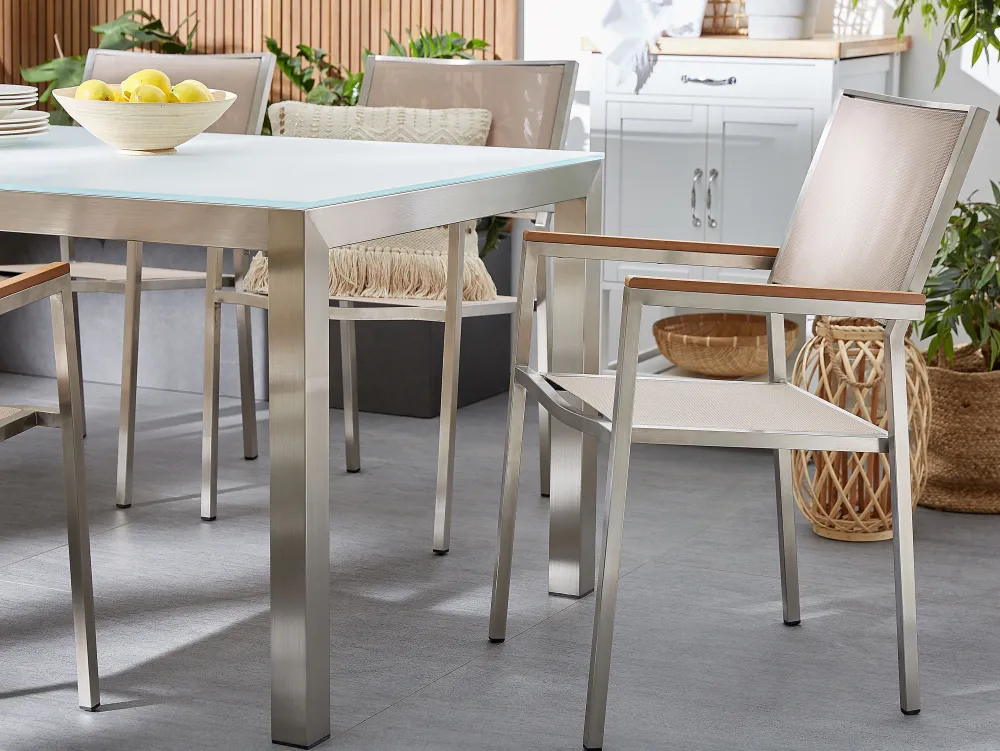 Best Sale Beliani 6-Istuttava Ulkoruokailuryhma Lasitaso Tekstiilituolit Beige Grosseto