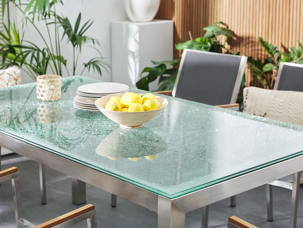 Best Sale Beliani 6-Istuttava Ulkoruokailuryhma Lasitaso Tekstiilituolit Beige Grosseto