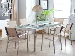 Best Sale Beliani 6-Istuttava Ulkoruokailuryhma Lasitaso Tekstiilituolit Beige Grosseto