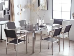 Ulkokalusteet<Beliani 6-Istuttava Ulkoruokailuryhma Lasitaso Tekstiilituolit Musta Grosseto