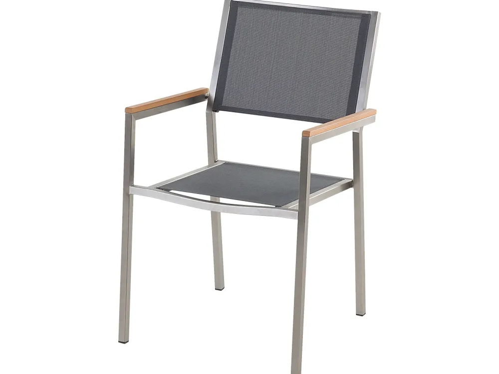 Clearance Beliani 6-Istuttava Ulkoruokailuryhma Poltettu Graniittitaso Tekstiilituolit Harmaa Grosseto