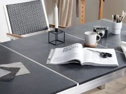 Ulkokalusteet<Beliani 6-Istuttava Ulkoruokailuryhma Poltettu Graniittitaso Tekstiilituolit Musta Grosseto