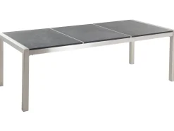 Ulkokalusteet<Beliani 8-Istuttava Ulkoruokailuryhma Poltettu Graniittitaso Tekstiilituolit Musta/Harmaa Grosseto