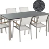 Ulkokalusteet<Beliani 6-Istuttava Ulkoruokailuryhma Poltettu Graniittitaso Tekstiilituolit Valkoinen Grosseto