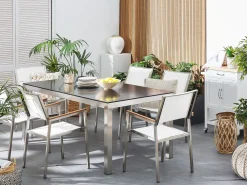 Discount Beliani 6-Istuttava Ulkoruokailuryhma Graniittitaso Tekstiilituolit Musta/Valkoinen Grosseto