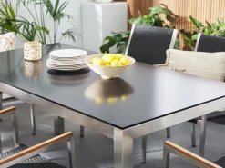 Discount Beliani 6-Istuttava Ulkoruokailuryhma Graniittitaso Tekstiilituolit Musta/Valkoinen Grosseto