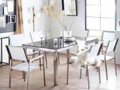 Discount Beliani 6-Istuttava Ulkoruokailuryhma Graniittitaso Tekstiilituolit Musta/Valkoinen Grosseto