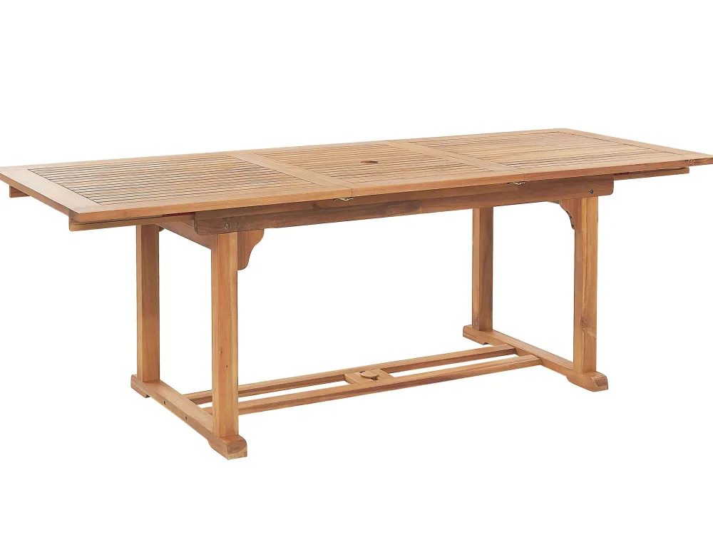 Fashion Beliani 6-Istuttava Ulkoruokailuryhma Aurinkovarjolla Vaalea Akasiapuu Java