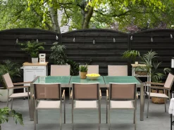 Ulkokalusteet<Beliani 8-Istuttava Ulkoruokailuryhma 3-Osainen Lasitaso Tekstiilituolit Beige Grosseto