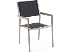 Cheap Beliani 6-Istuttava Ulkoruokailuryhma 3-Osainen Lasitaso Tekstiilituolit Musta Grosseto