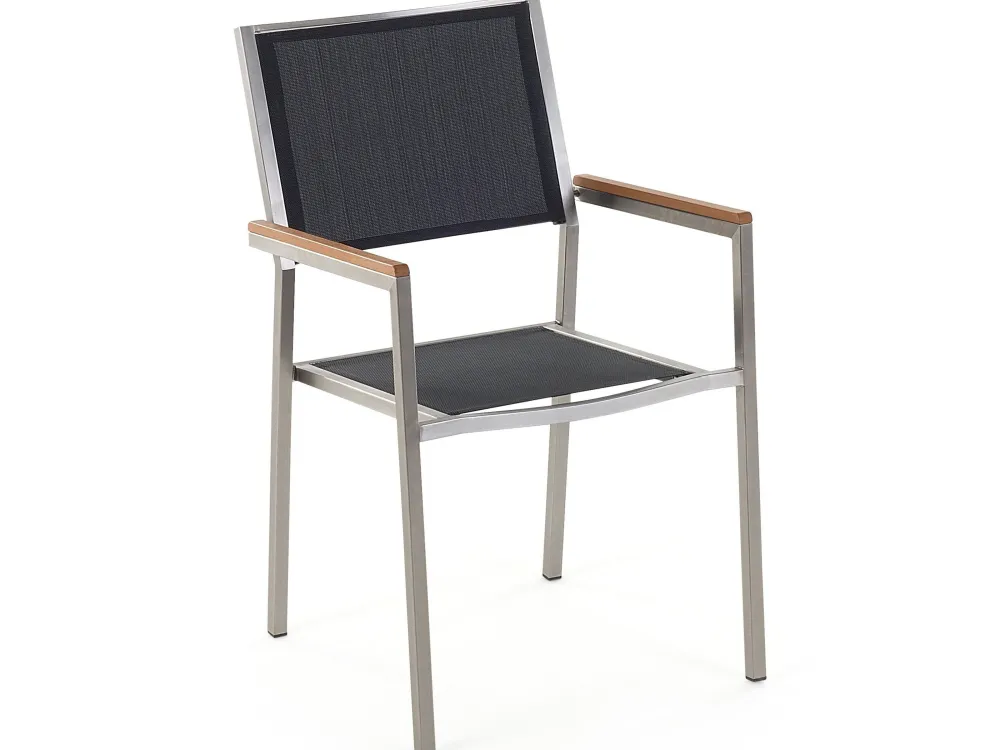 Cheap Beliani 6-Istuttava Ulkoruokailuryhma 3-Osainen Lasitaso Tekstiilituolit Musta Grosseto