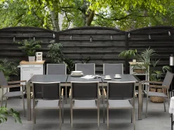 Ulkokalusteet<Beliani 8-Istuttava Ulkoruokailuryhma Poltettu Graniittitaso Ja Tekstiilituolit Musta Grosseto