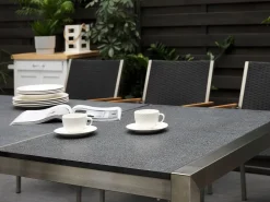 Ulkokalusteet<Beliani 8-Istuttava Ulkoruokailuryhma Poltettu Graniittitaso Ja Tekstiilituolit Musta Grosseto