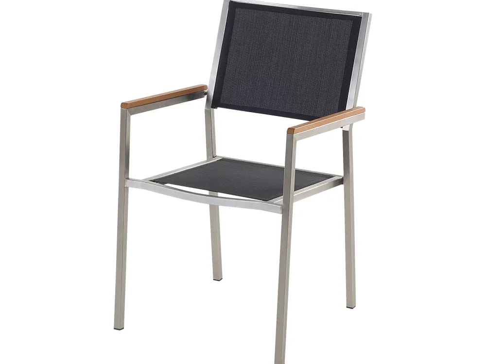 Ulkokalusteet<Beliani 8-Istuttava Ulkoruokailuryhma Poltettu Graniittitaso Ja Tekstiilituolit Musta Grosseto