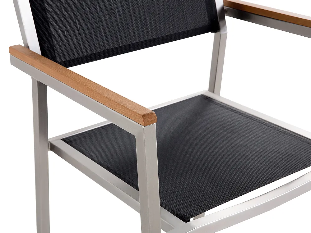 Ulkokalusteet<Beliani 8-Istuttava Ulkoruokailuryhma Poltettu Graniittitaso Ja Tekstiilituolit Musta Grosseto